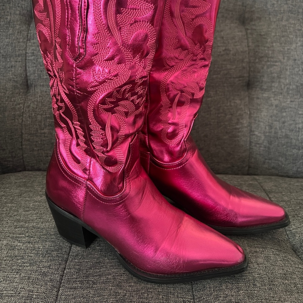 Metallic Hot-Pink Western Cowboy Boots – Size 7